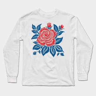 Scandinavian folk art roses red and blue Long Sleeve T-Shirt